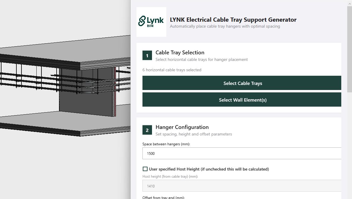 LYNK Electrical Cable Tray Support Generator in Revit
